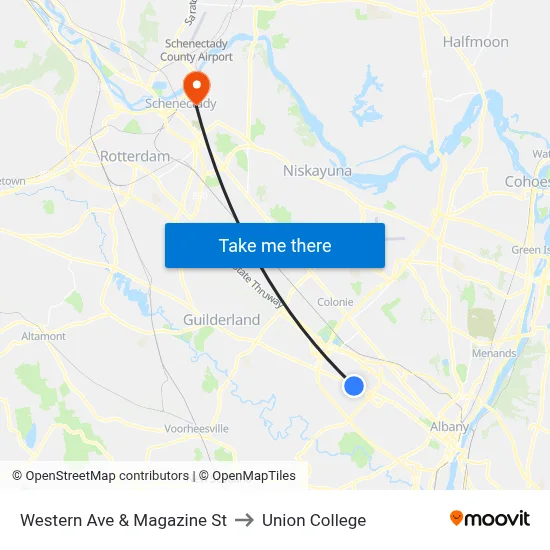 Western Ave & Magazine St to Union College map