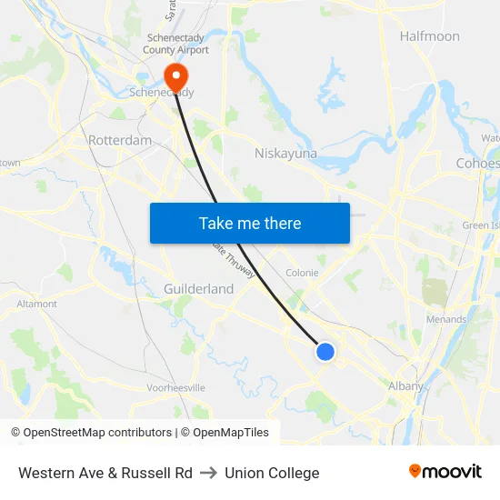 Western Ave & Russell Rd to Union College map