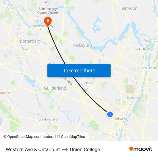 Western Ave & Ontario St to Union College map