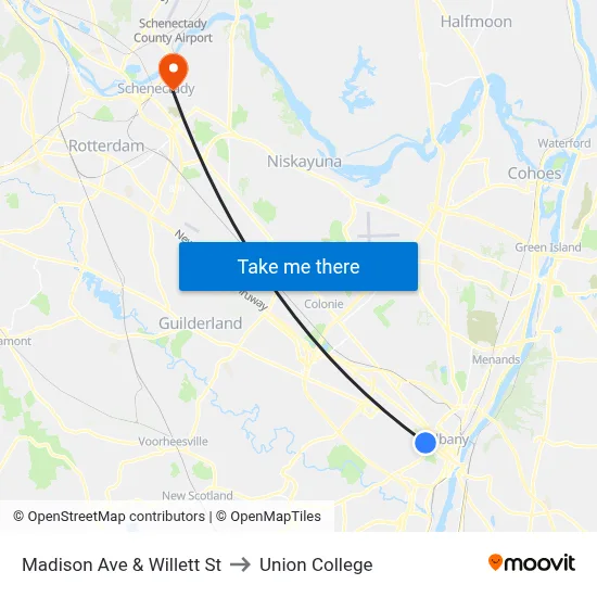 Madison Ave & Willett St to Union College map