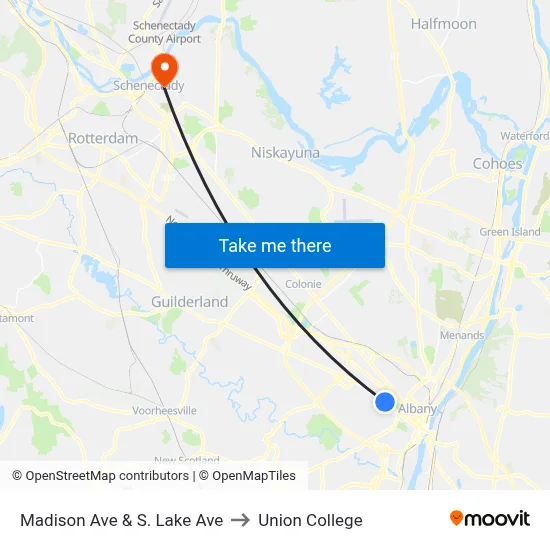 Madison Ave & S. Lake Ave to Union College map