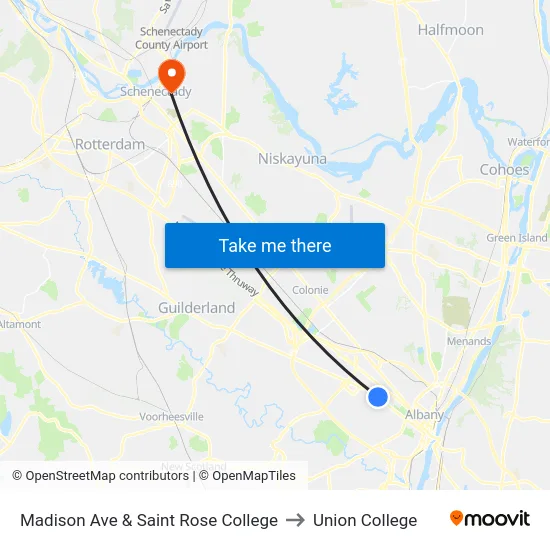 Madison Ave & Saint Rose College to Union College map