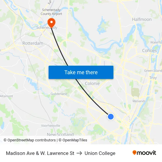 Madison Ave & W. Lawrence St to Union College map