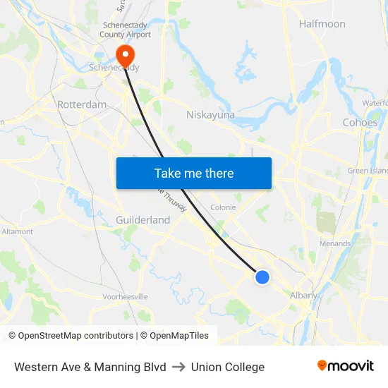 Western Ave & Manning Blvd to Union College map