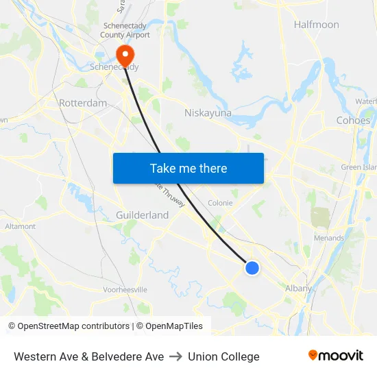 Western Ave & Belvedere  Ave to Union College map