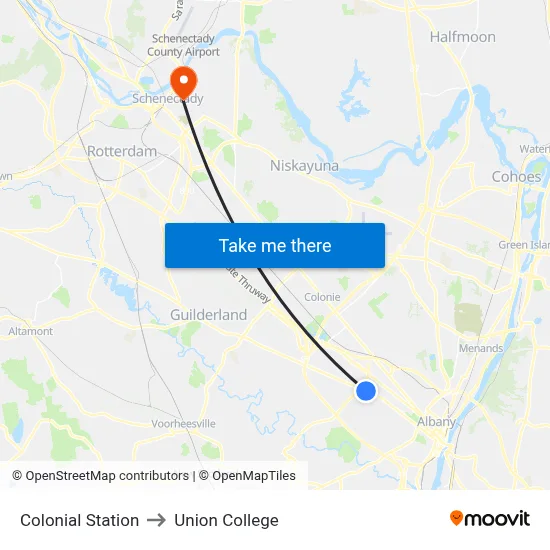 Colonial Station to Union College map