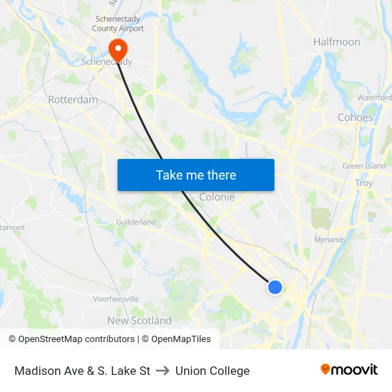 Madison Ave & S. Lake St to Union College map