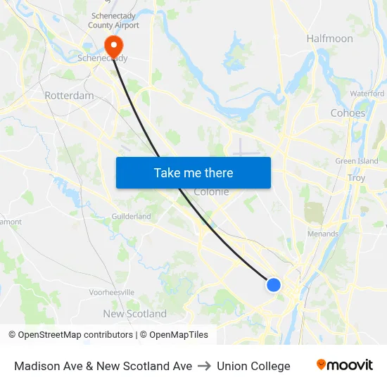 Madison Ave & New Scotland Ave to Union College map