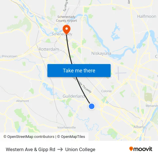 Western Ave & Gipp Rd to Union College map