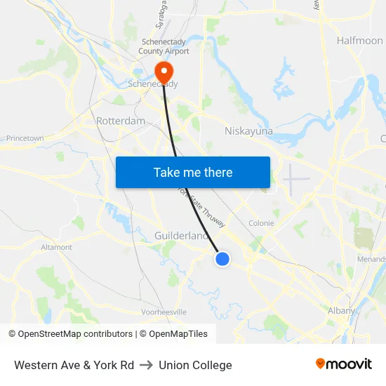 Western Ave & York Rd to Union College map