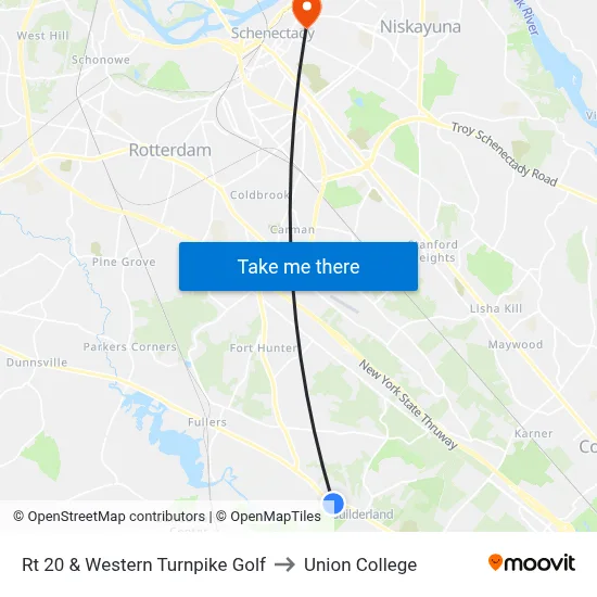 Rt 20 & Western Turnpike Golf to Union College map