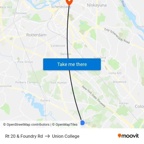 Rt 20 & Foundry Rd to Union College map