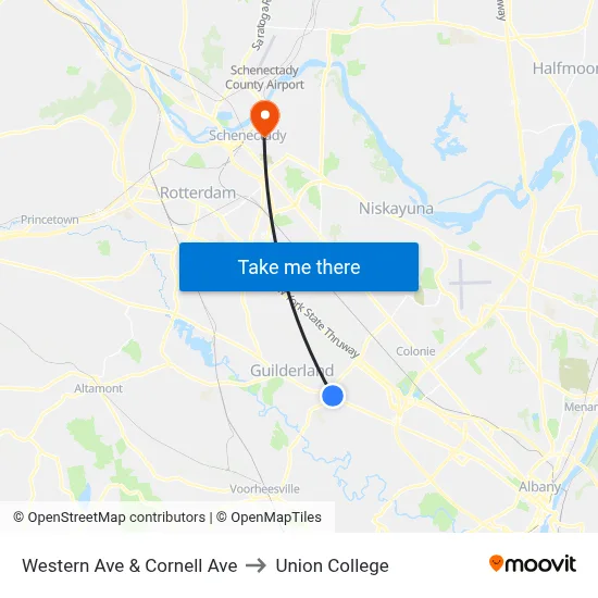 Western Ave & Cornell Ave to Union College map