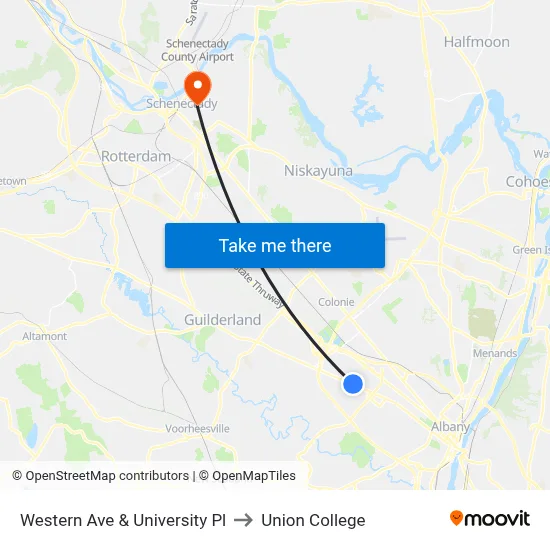 Western Ave & University Pl to Union College map