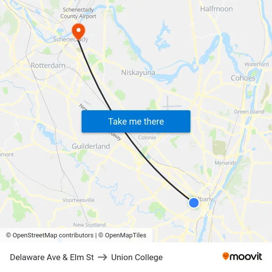 Delaware Ave & Elm St to Union College map