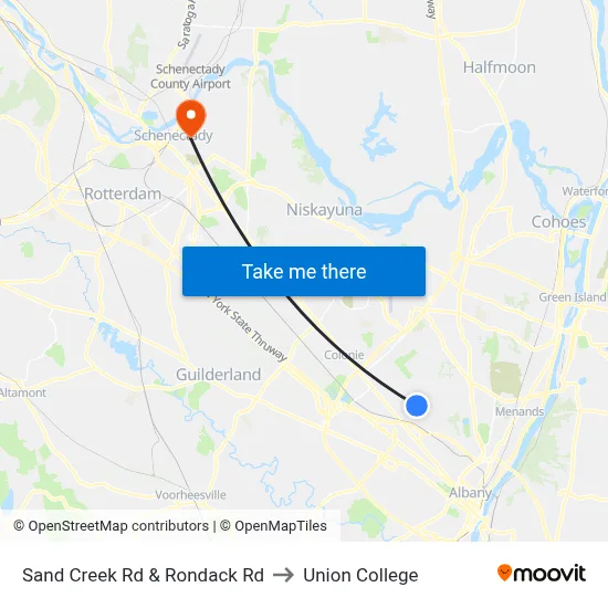 Sand Creek Rd & Rondack Rd to Union College map