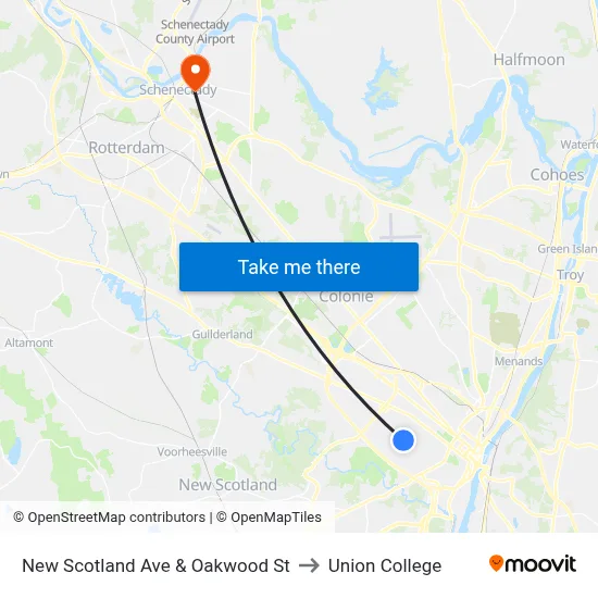 New Scotland Ave & Oakwood St to Union College map
