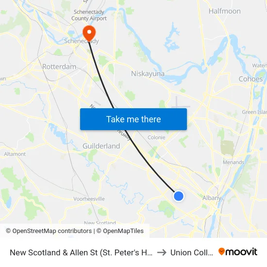 New Scotland & Allen St (St. Peter's Hospital) to Union College map