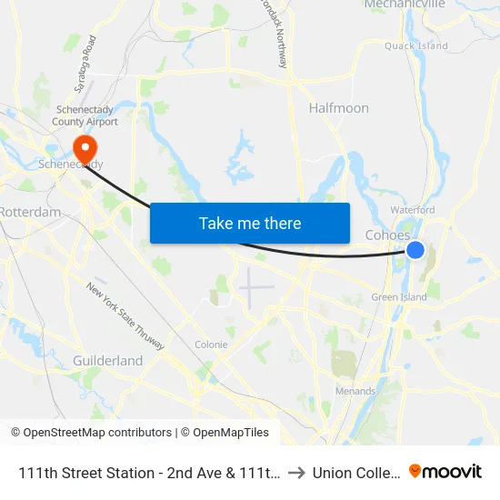 111th Street Station - 2nd Ave & 111th St to Union College map