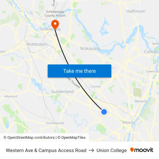 Western Ave & Campus Access Road to Union College map
