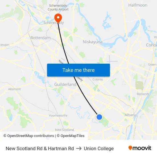 New Scotland Rd & Hartman Rd to Union College map