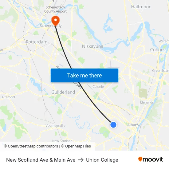 New Scotland Ave & Main Ave to Union College map