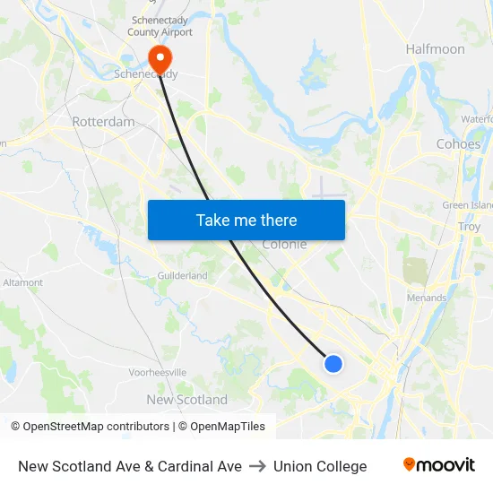 New Scotland Ave & Cardinal Ave to Union College map