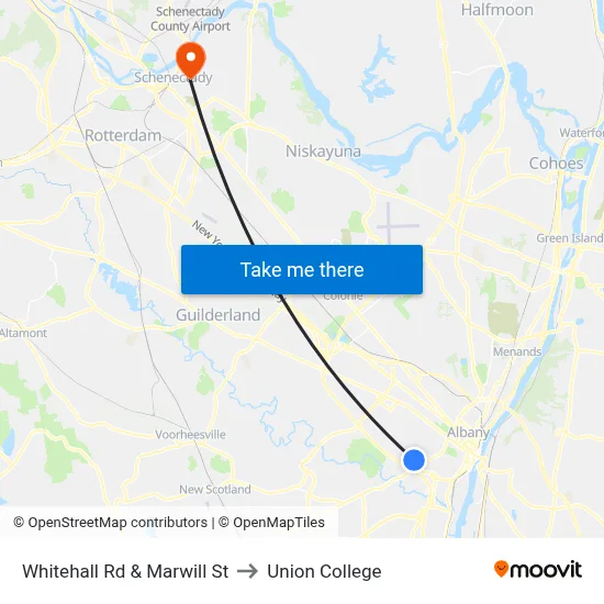 Whitehall Rd & Marwill St to Union College map