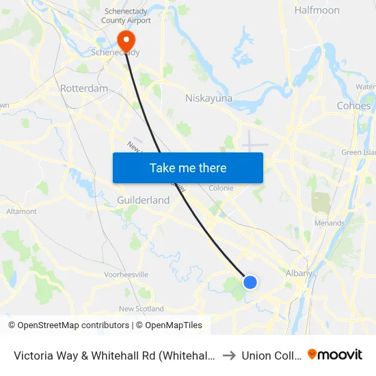 Victoria Way & Whitehall Rd (Whitehall Station) to Union College map