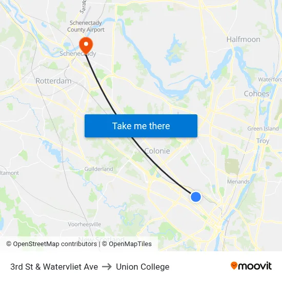 3rd St & Watervliet Ave to Union College map