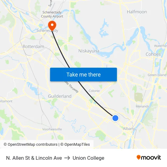 N. Allen St & Lincoln Ave to Union College map