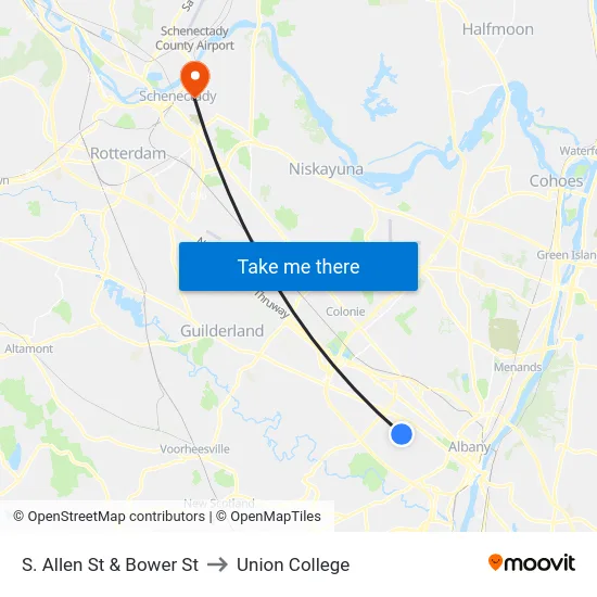 S. Allen St & Bower St to Union College map