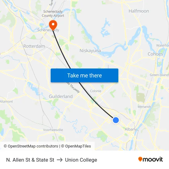 N. Allen St & State St to Union College map