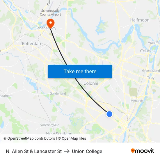 N. Allen St & Lancaster St to Union College map