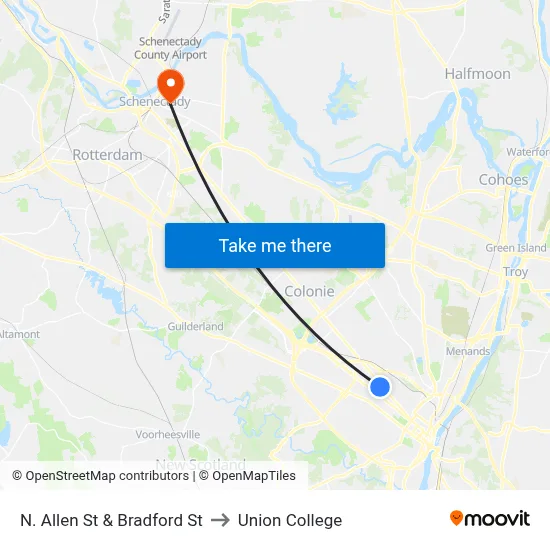 N. Allen St & Bradford St to Union College map