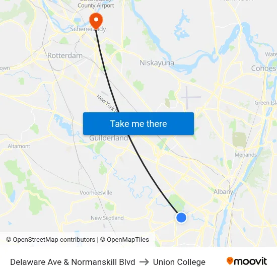 Delaware Ave & Normanskill Blvd to Union College map