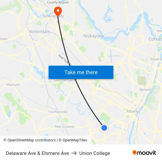 Delaware Ave & Elsmere Ave to Union College map