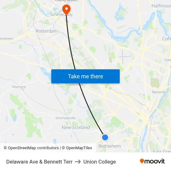 Delaware Ave & Bennett Terr to Union College map