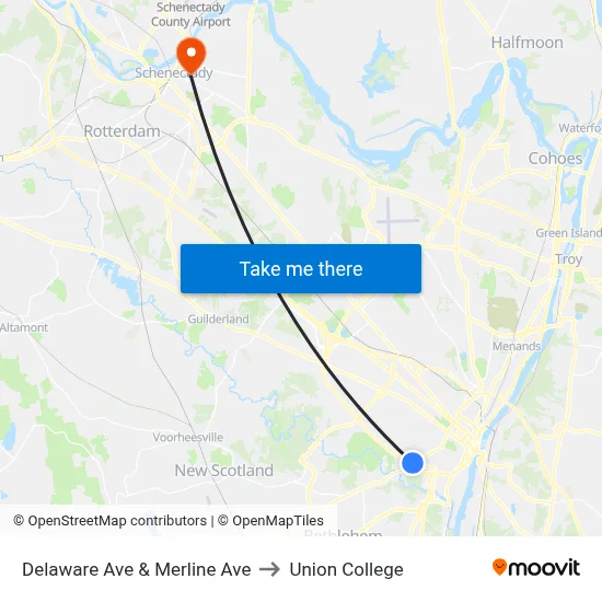 Delaware Ave & Merline Ave to Union College map