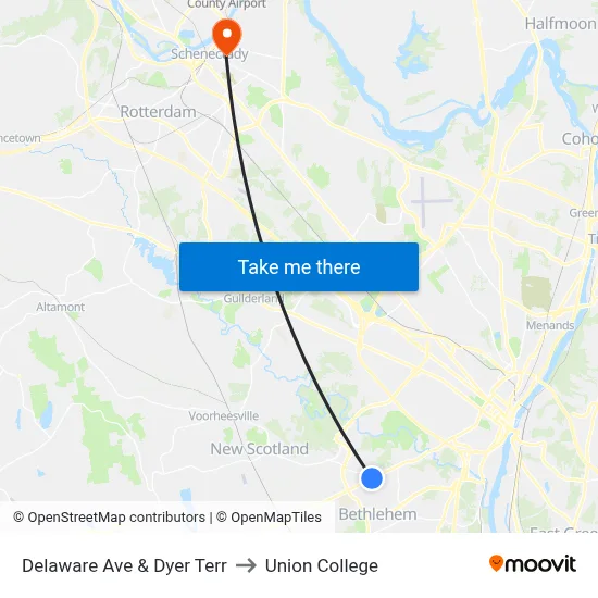 Delaware Ave & Dyer Terr to Union College map