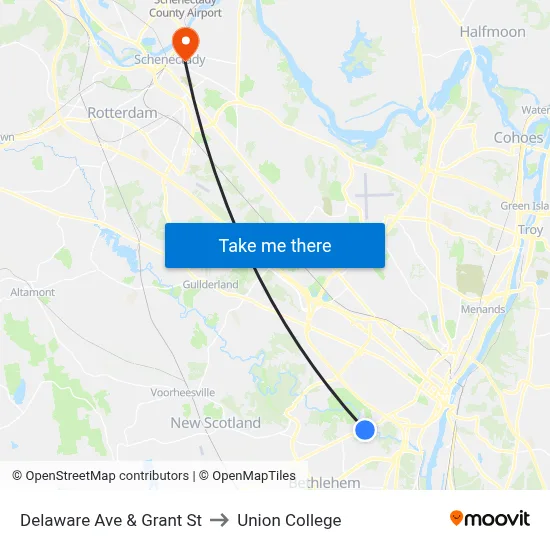 Delaware Ave & Grant St to Union College map