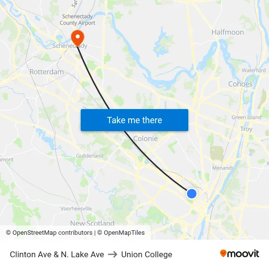 Clinton Ave & N. Lake Ave to Union College map
