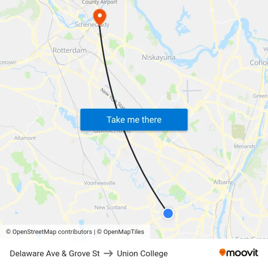 Delaware Ave & Grove St to Union College map