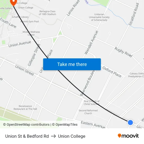 Union St & Bedford Rd to Union College map