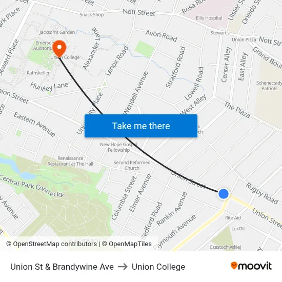 Union St & Brandywine Ave to Union College map