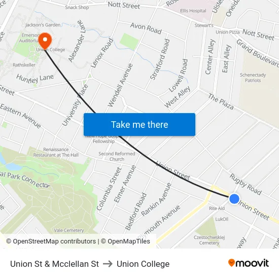 Union St & Mcclellan St to Union College map