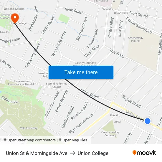 Union St & Morningside Ave to Union College map