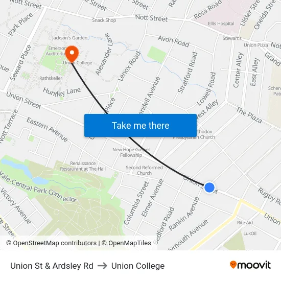 Union St & Ardsley Rd to Union College map