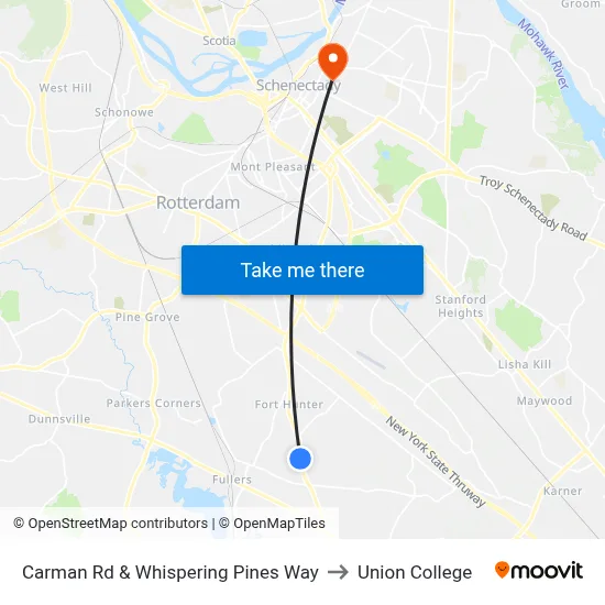 Carman Rd & Whispering Pines Way to Union College map