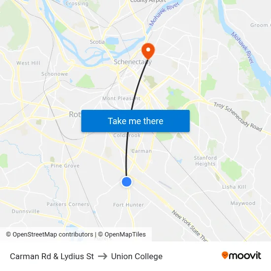 Carman Rd & Lydius St to Union College map